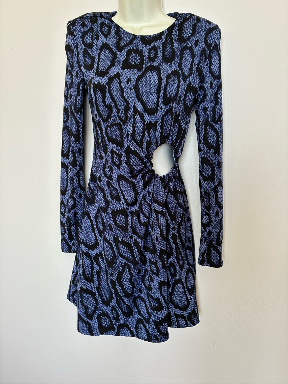Danielle Bernstein Blue & Black Animal Print Long-Sleeve Cutout Dress